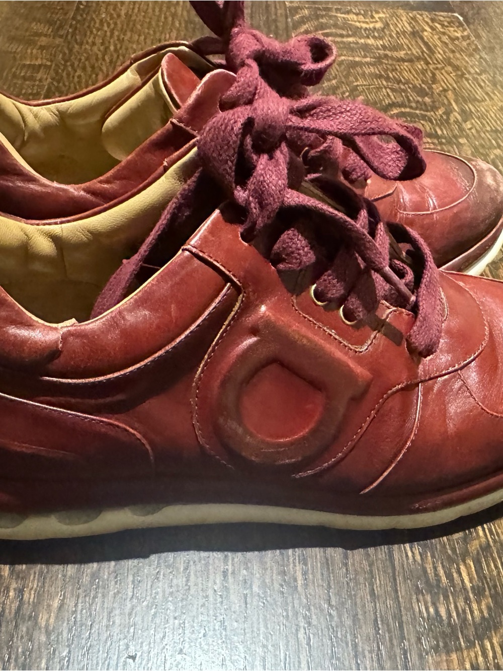 Salvatore Ferragamo Burgundy Red Leather Athletic Sneakers